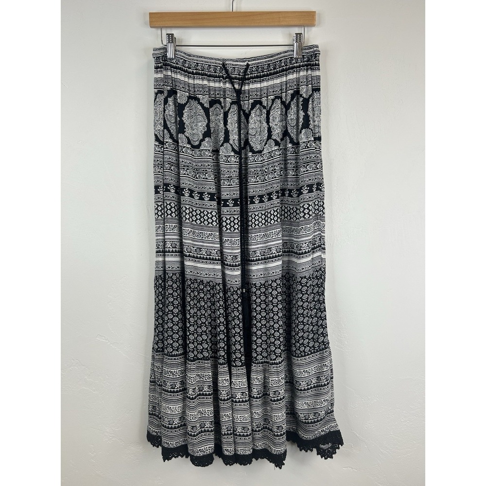 90s Y2K Flowy Maxi Skirt Boho Hippie Gypsy Size Petite M Elastic Waist Vintage